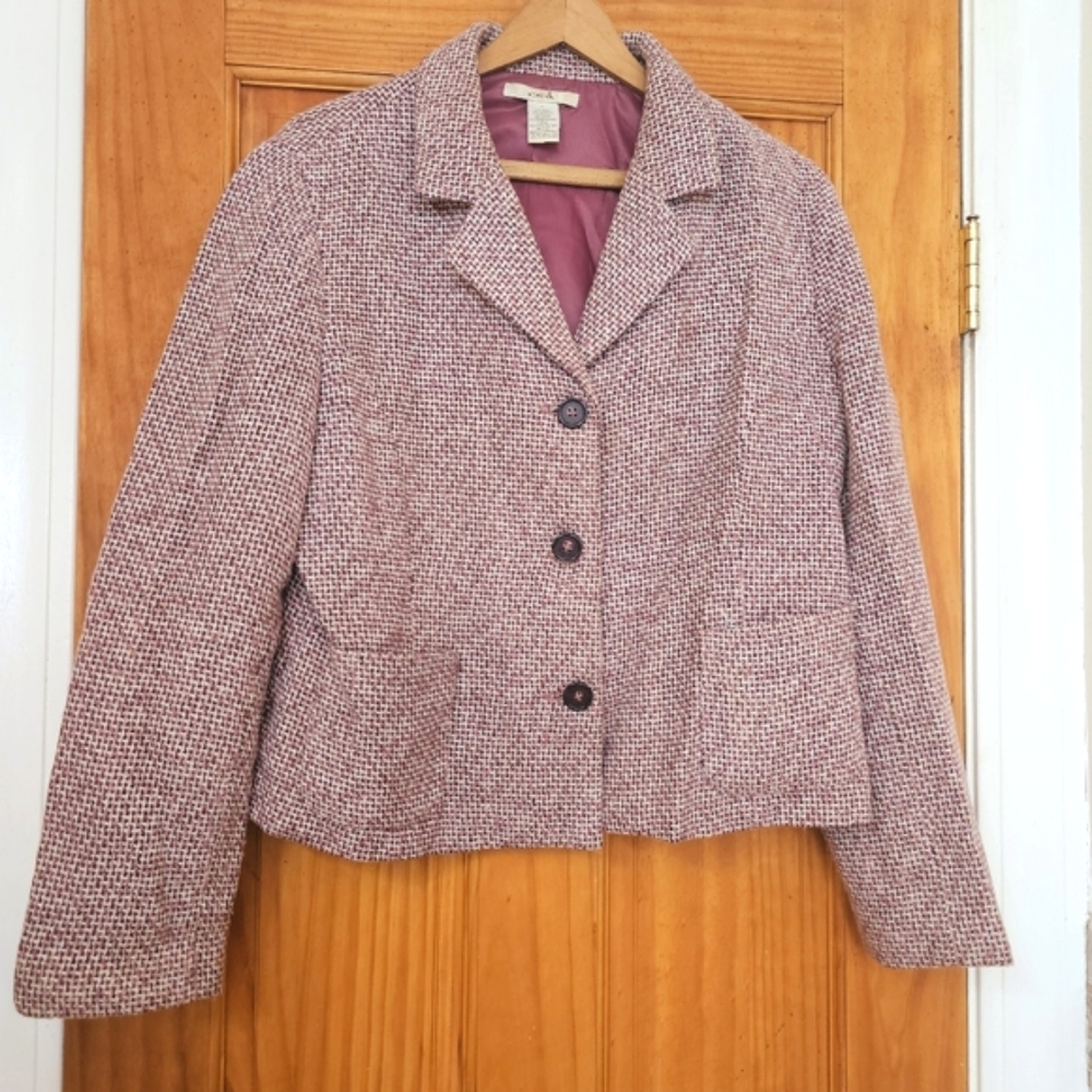 Merona Women's Vintage Dusty Pink Tweed Long-Sleeve Jacket Blazer, Size L